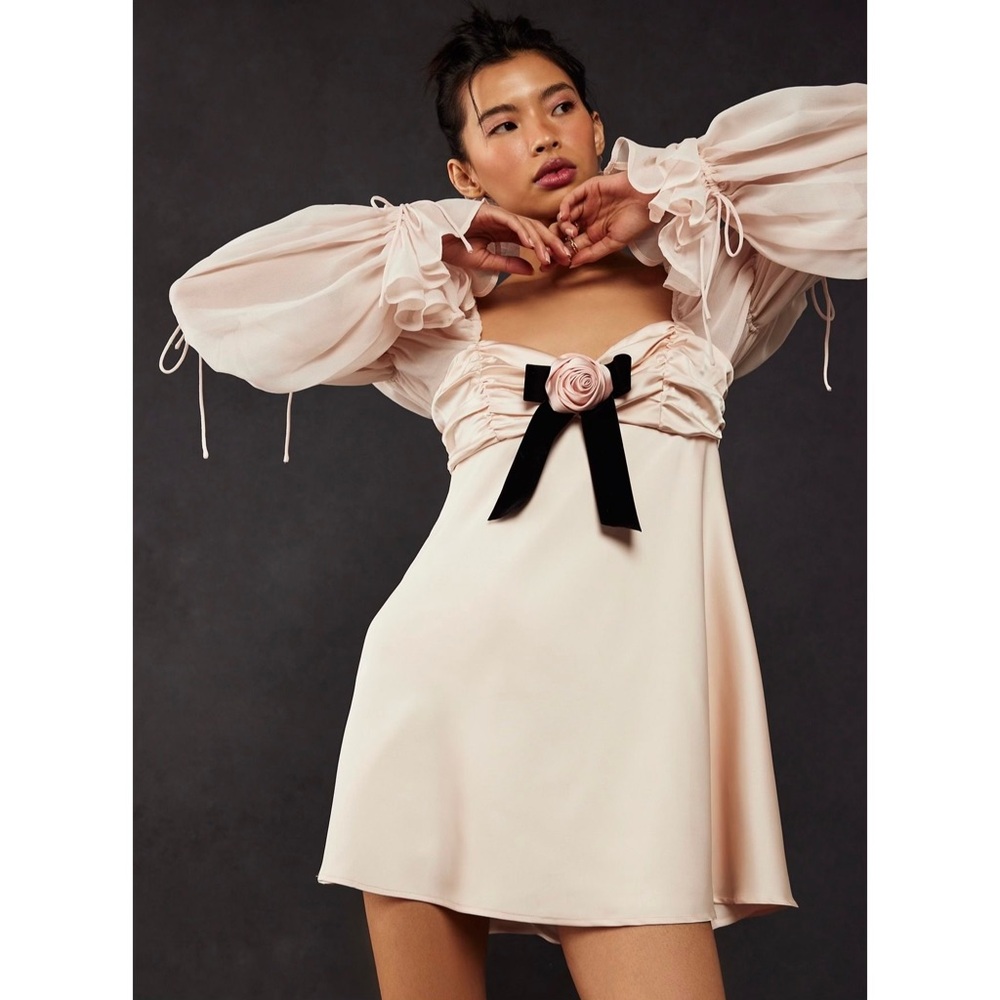 For Love & Lemons Blush Pink Mini Dress with Black Velvet Bow